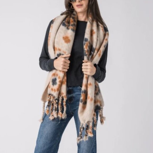 Free People Kaleidoscope Blanket Scarf Ivory Combo Braided Fringe - Picture 1 of 11